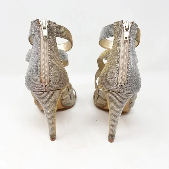 Audrey Brooke Gold Metallic Sparkly AB Shanice Wide Strappy Heels Sz 8.5 - Picture 3 of 11